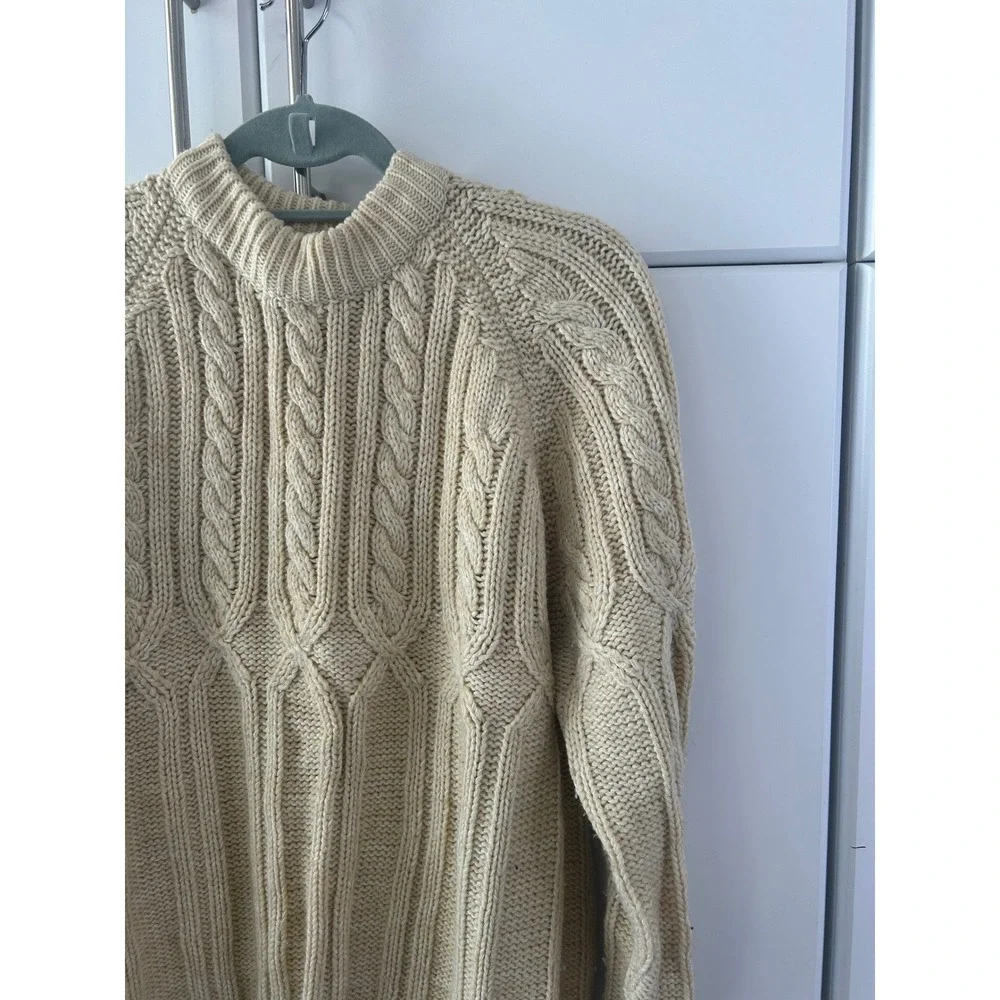 VanCort Cream Cable Knit Sweater Mens Heavy Ribbed Crewneck Pullover Off-White